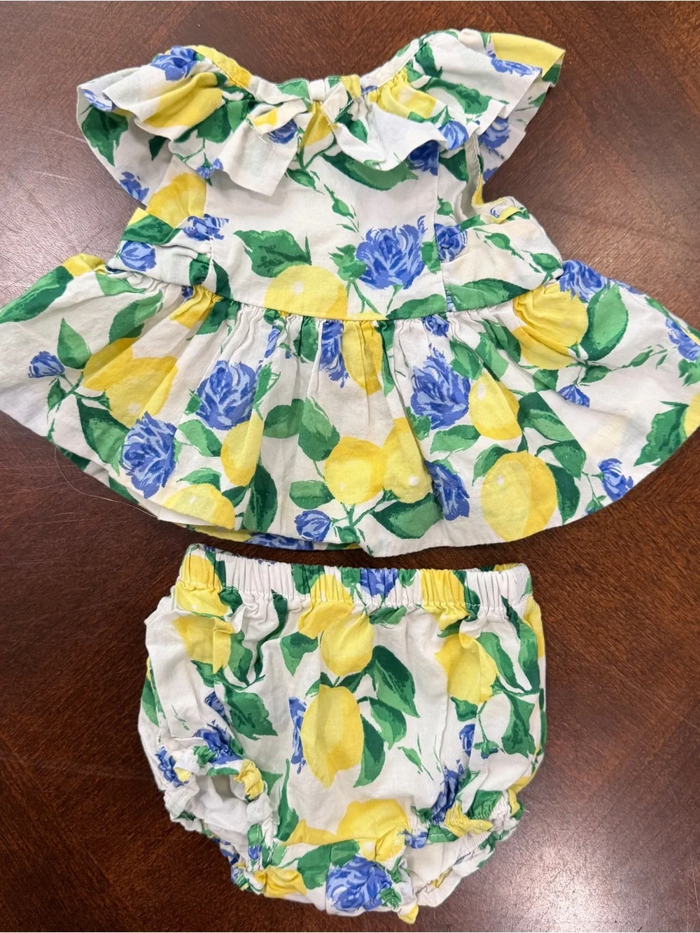 Janie and Jack Baby Girl Lemon and Floral Print Dress and Bloomers Set Sz 0-3M